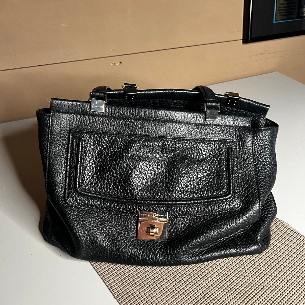 Kate Spade New York Black Pebbled Leather Tote Bag Gold Hardware‎ Shoulder Bag